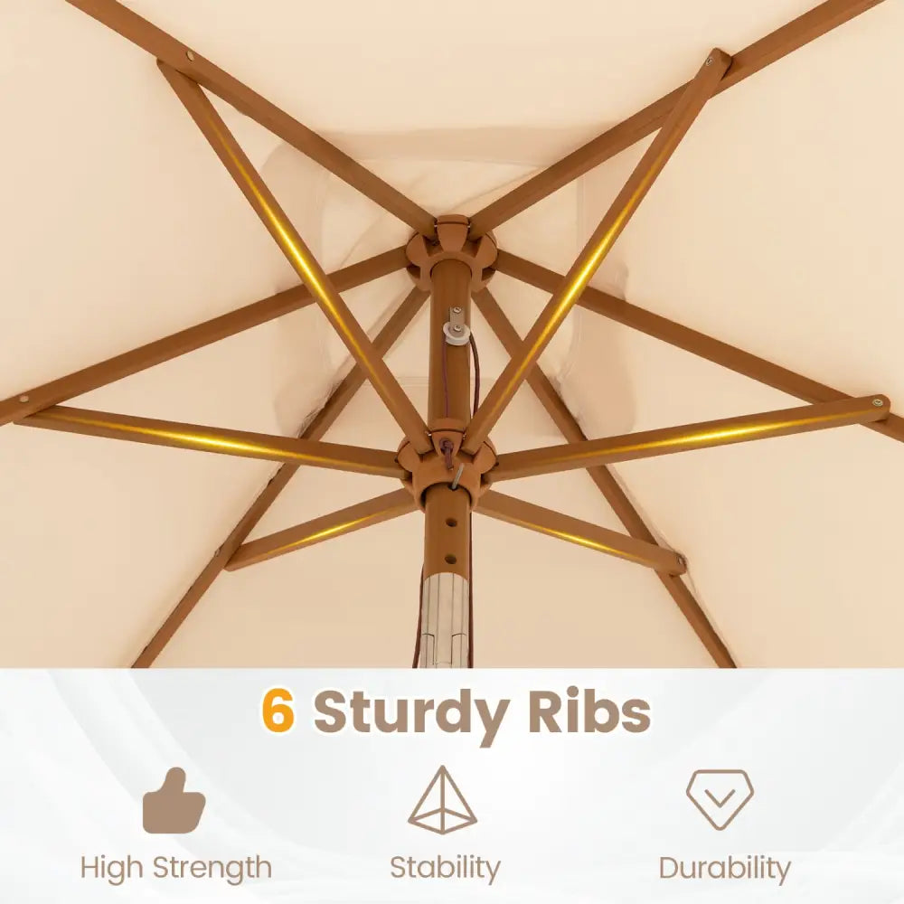 7 Feet Outdoor Rectangular Patio Umbrella with 3 Adjustable Heights-Beige - Beige - Outdoor Umbrellas