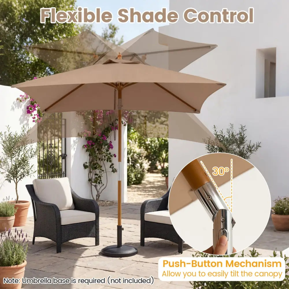 7 Feet Outdoor Rectangular Patio Umbrella with 3 Adjustable Heights-Coffee - Coffee - Outdoor Umbrellas