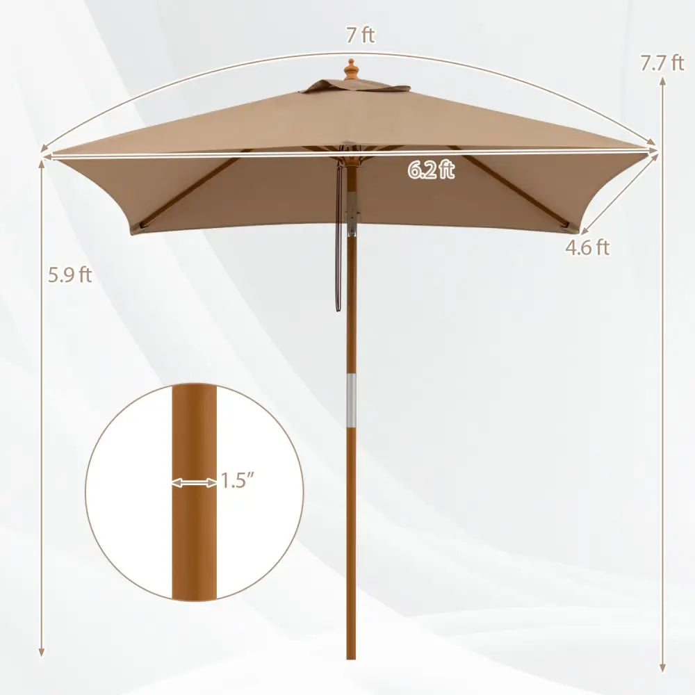 7 Feet Outdoor Rectangular Patio Umbrella with 3 Adjustable Heights-Coffee - Coffee - Outdoor Umbrellas