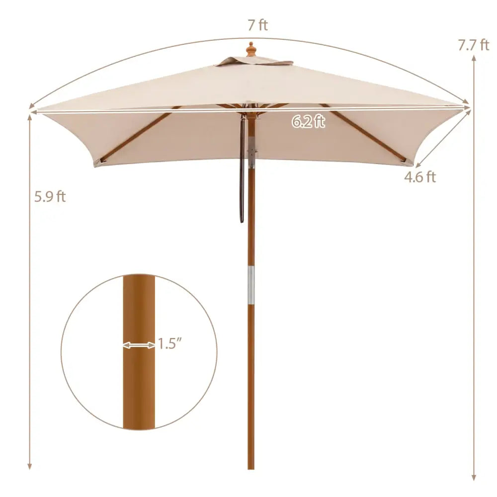 7 Feet Outdoor Rectangular Patio Umbrella with 3 Adjustable Heights-Beige - Beige - Outdoor Umbrellas