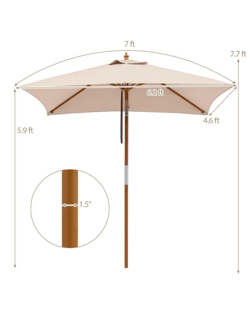 7 Feet Outdoor Rectangular Patio Umbrella with 3 Adjustable Heights-Beige - Beige - Outdoor Umbrellas