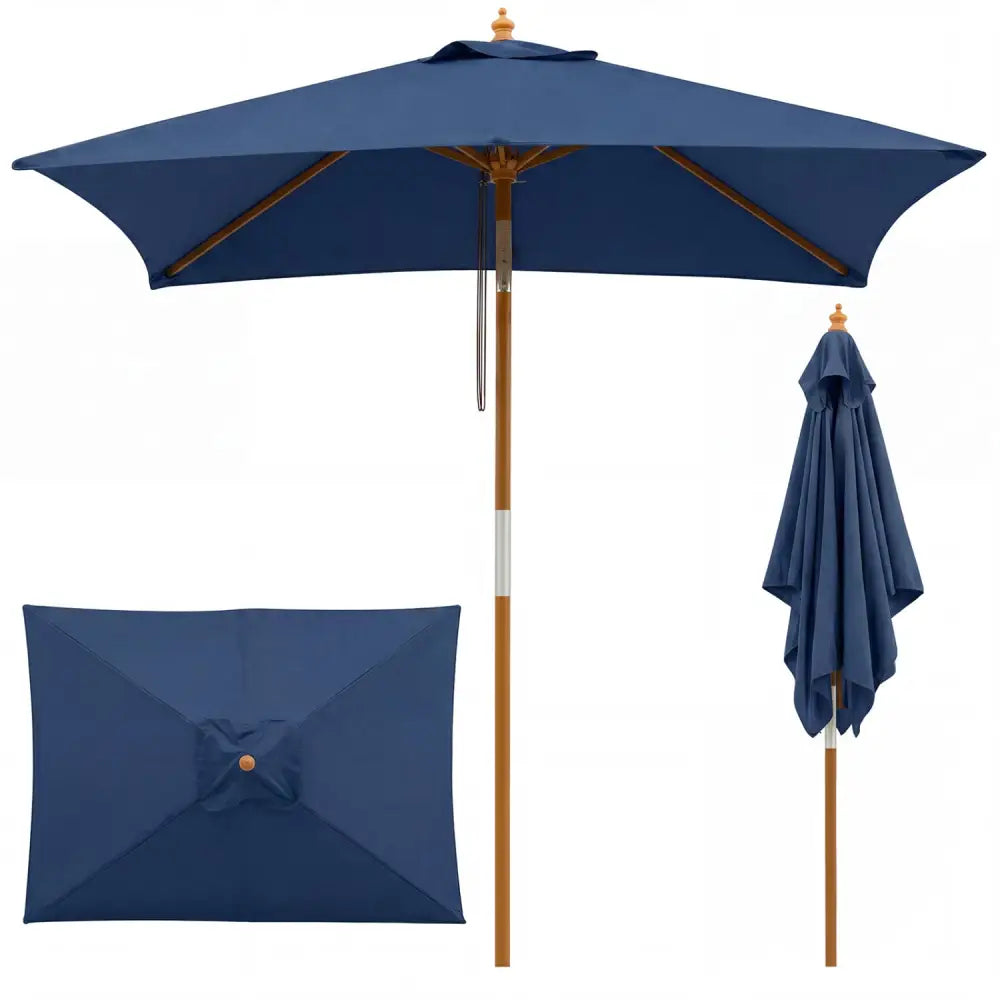7 Feet Outdoor Rectangular Patio Umbrella with 3 Adjustable Heights-Navy - Navy - Outdoor Umbrellas