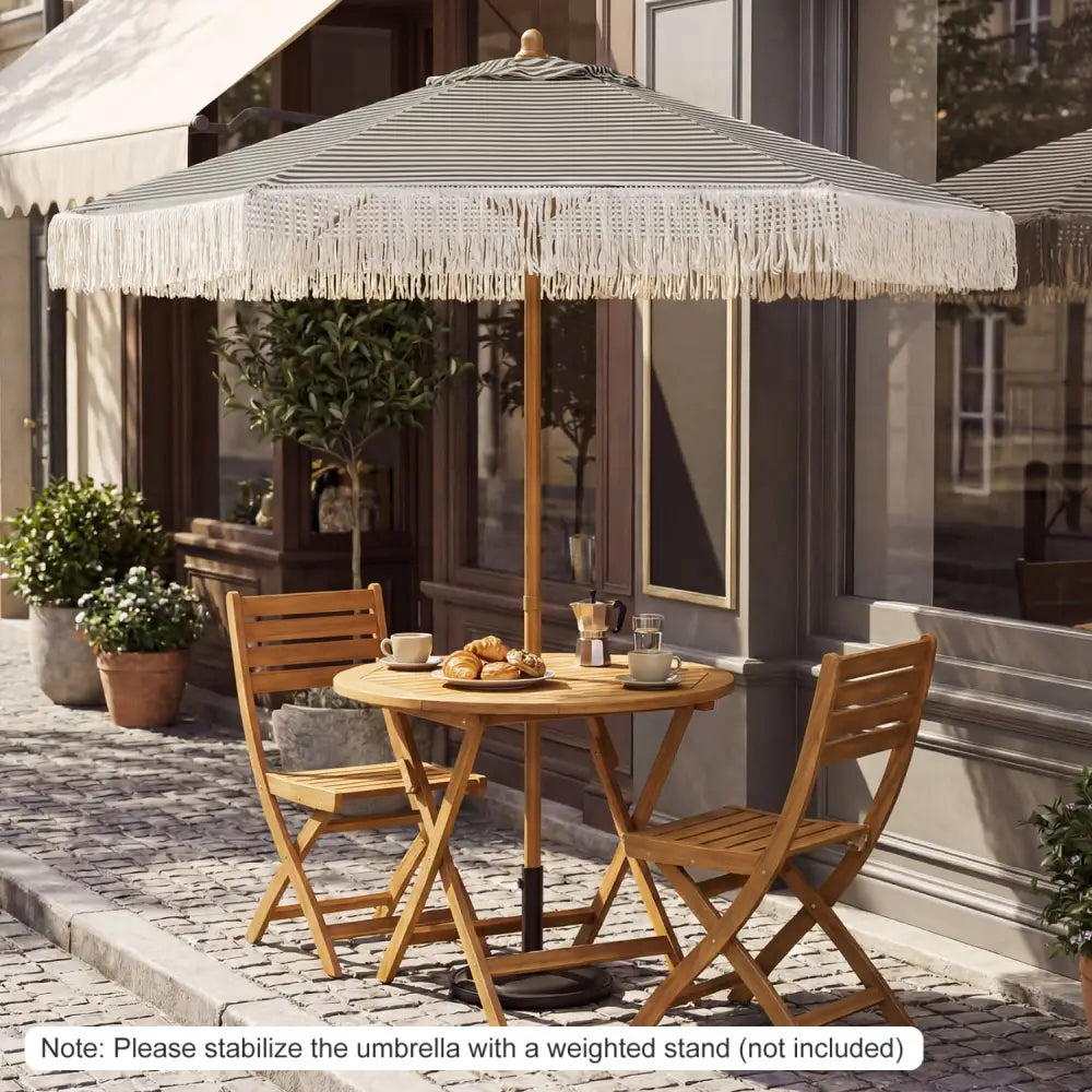 7 Feet Patio Umbrella with Fringe Sun-Protective Beach Umbrella with Boho Tassel-Green - Green - Outdoor Umbrellas