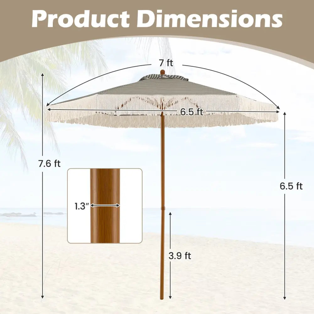 7 Feet Patio Umbrella with Fringe Sun-Protective Beach Umbrella with Boho Tassel-Green - Green - Outdoor Umbrellas