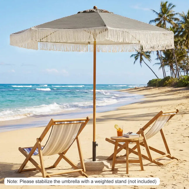 7 Feet Patio Umbrella with Fringe Sun-Protective Beach Umbrella with Boho Tassel-Green - Green - Outdoor Umbrellas