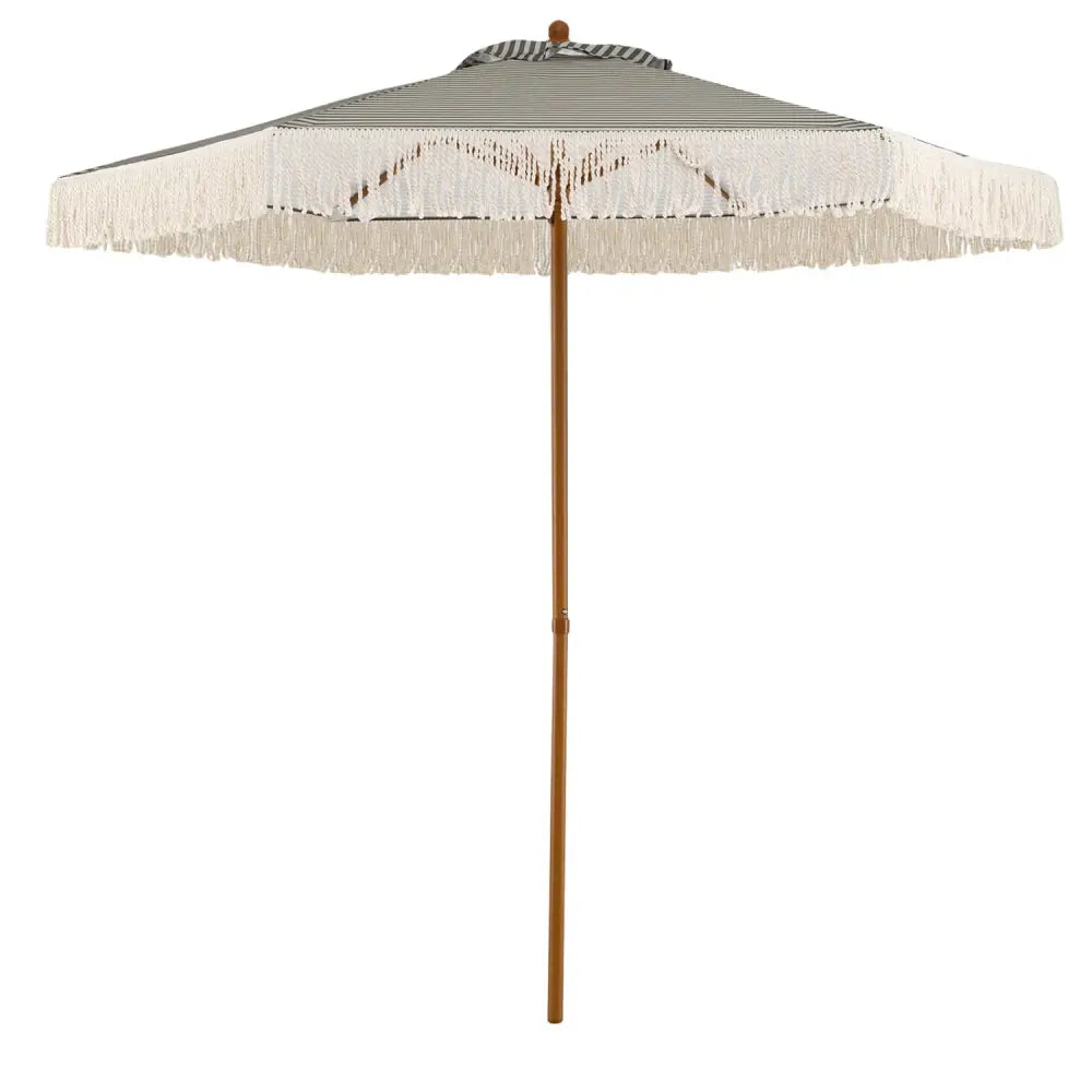 7 Feet Patio Umbrella with Fringe Sun-Protective Beach Umbrella with Boho Tassel-Green - Green - Outdoor Umbrellas