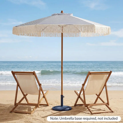 7 Feet Patio Umbrella with Fringe Sun-Protective Beach Umbrella with Boho Tassel-Blue - Blue - Outdoor Umbrellas