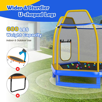 7 Feet Trampoline with Ladder and Slide for Indoor and Outdoor-Blue - Blue - Trampolines