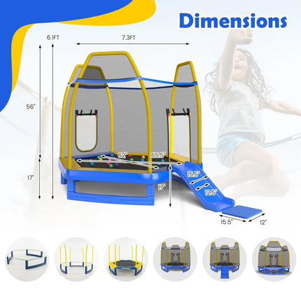 7 Feet Trampoline with Ladder and Slide for Indoor and Outdoor-Blue - Blue - Trampolines