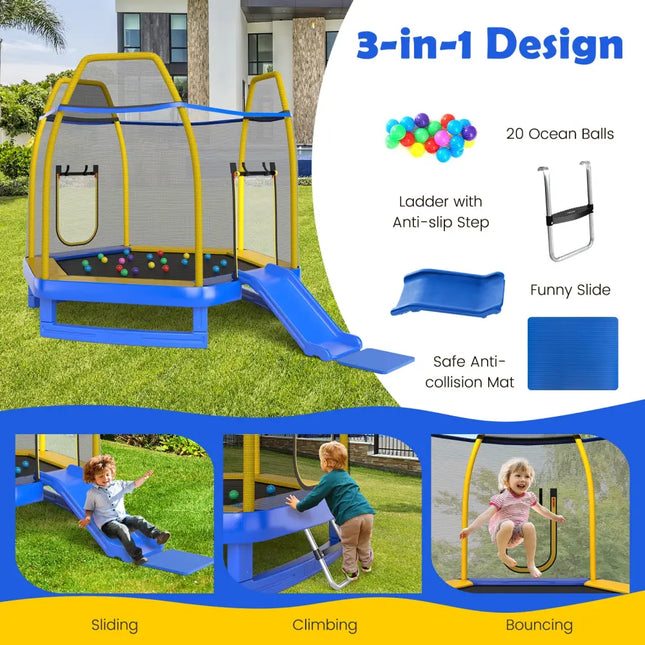 7 Feet Trampoline with Ladder and Slide for Indoor and Outdoor-Blue - Blue - Trampolines