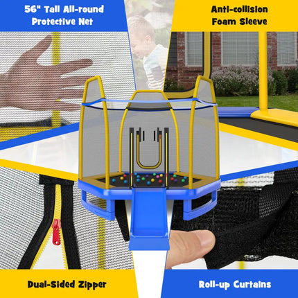 7 Feet Trampoline with Ladder and Slide for Indoor and Outdoor-Blue - Blue - Trampolines