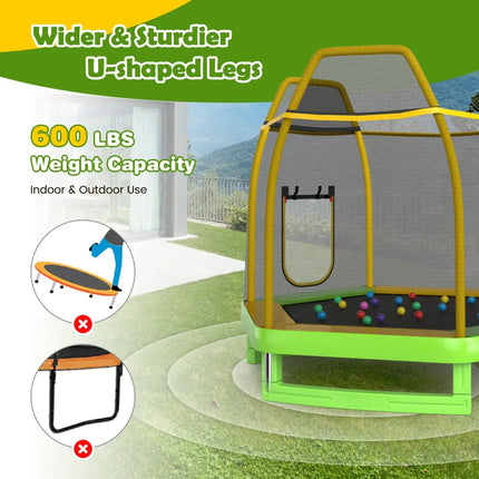7 Feet Trampoline with Ladder and Slide for Indoor and Outdoor-Green - Green - Trampolines