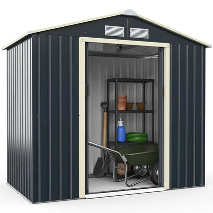 7 Feet x 4 Feet Metal Storage Shed with Sliding Double Lockable Doors-Gray - Gray - Sheds & Outdoor Storage