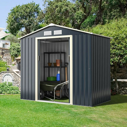 7 Feet x 4 Feet Metal Storage Shed with Sliding Double Lockable Doors-Gray - Gray - Sheds & Outdoor Storage