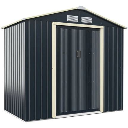 7 Feet x 4 Feet Metal Storage Shed with Sliding Double Lockable Doors-Gray - Gray - Sheds & Outdoor Storage