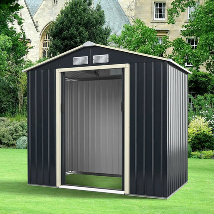 7 Feet x 4 Feet Metal Storage Shed with Sliding Double Lockable Doors-Gray - Gray - Sheds & Outdoor Storage