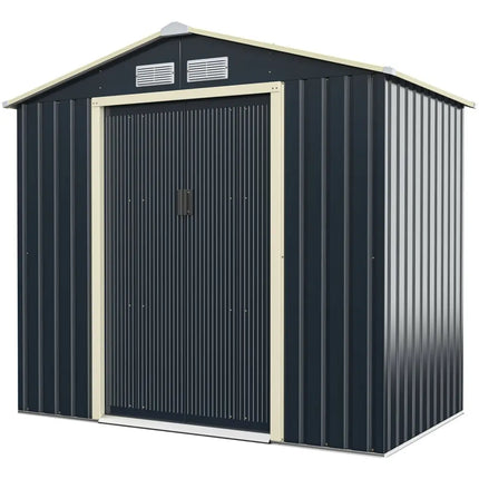 7 Feet x 4 Feet Metal Storage Shed with Sliding Double Lockable Doors-Gray - Gray - Sheds & Outdoor Storage