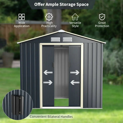 7 Feet x 4 Feet Metal Storage Shed with Sliding Double Lockable Doors-Gray - Gray - Sheds & Outdoor Storage