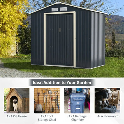 7 Feet x 4 Feet Metal Storage Shed with Sliding Double Lockable Doors-Gray - Gray - Sheds & Outdoor Storage