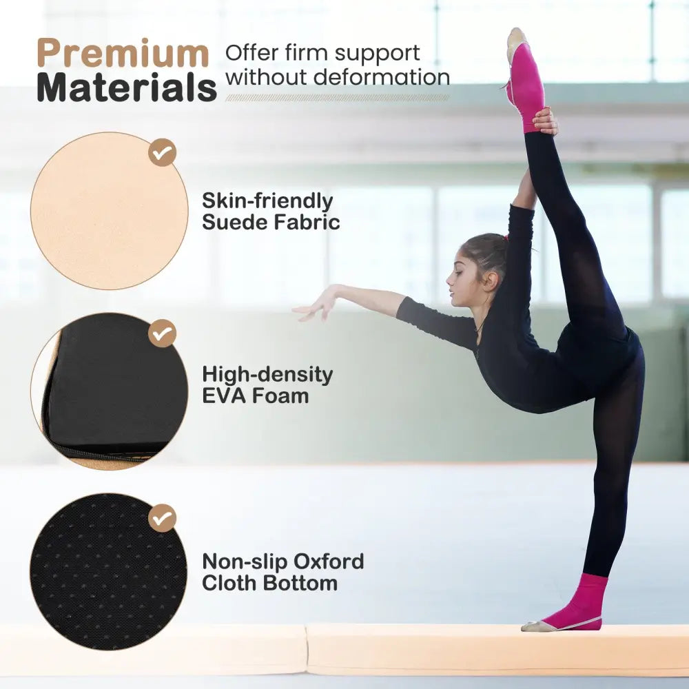 7 FT Folding Balance Beam with Removable Suede Cover and Non-slip Bottom-Khaki - Khaki - Yoga & Gym Mats