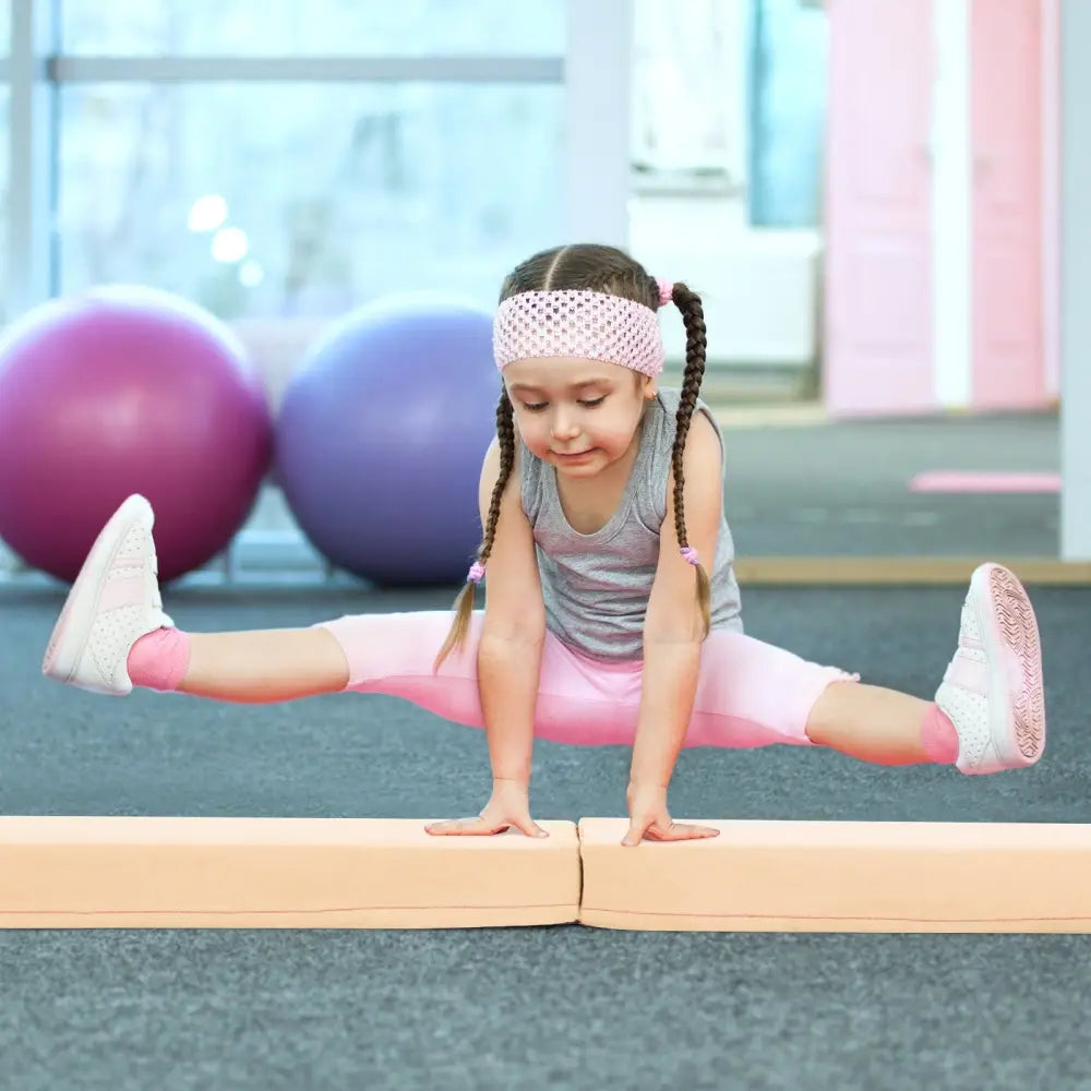 7 FT Folding Balance Beam with Removable Suede Cover and Non-slip Bottom-Khaki - Khaki - Yoga & Gym Mats