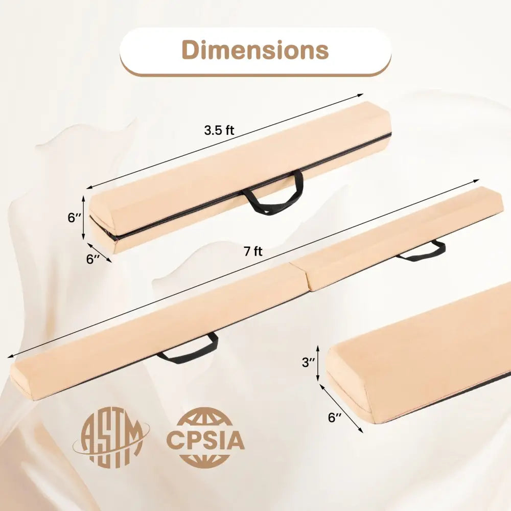 7 FT Folding Balance Beam with Removable Suede Cover and Non-slip Bottom-Khaki - Khaki - Yoga & Gym Mats
