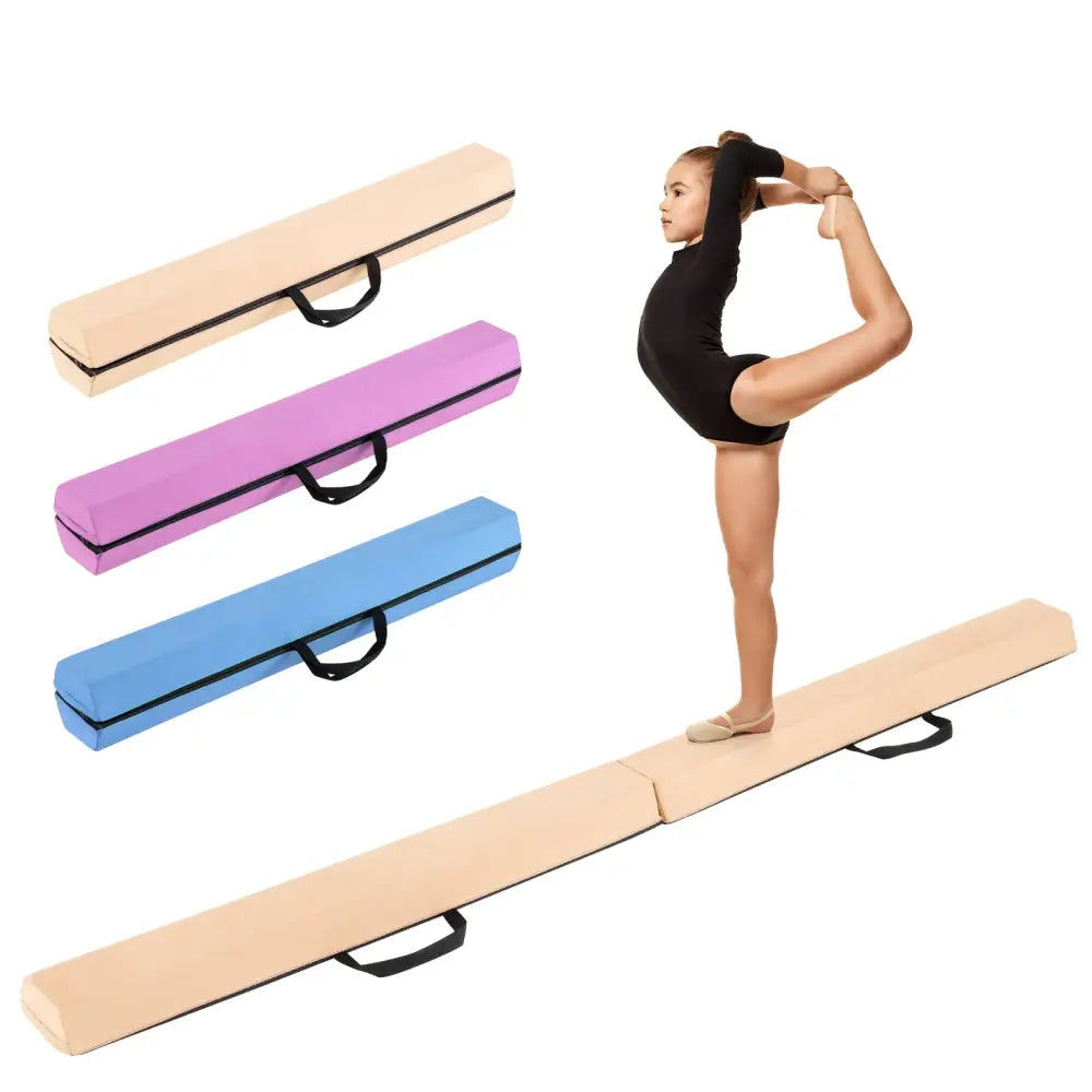 7 FT Folding Balance Beam with Removable Suede Cover and Non-slip Bottom-Khaki - Khaki - Yoga & Gym Mats