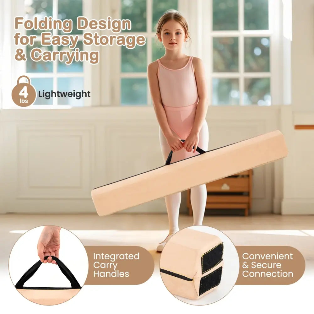 7 FT Folding Balance Beam with Removable Suede Cover and Non-slip Bottom-Khaki - Khaki - Yoga & Gym Mats