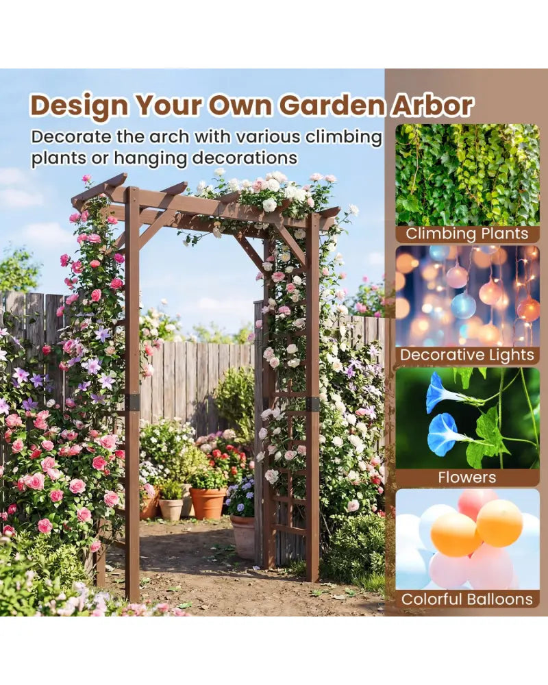 7 Ft Garden Arch Wooden Arbor Outdoor Wood Trellis for Climbing Plants-Rustic Brown - Rustic Brown - Outdoor Decor