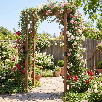 7 Ft Garden Arch Wooden Arbor Outdoor Wood Trellis for Climbing Plants-Rustic Brown - Rustic Brown - Outdoor Decor