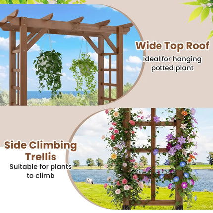 7 Ft Garden Arch Wooden Arbor Outdoor Wood Trellis for Climbing Plants-Rustic Brown - Rustic Brown - Outdoor Decor
