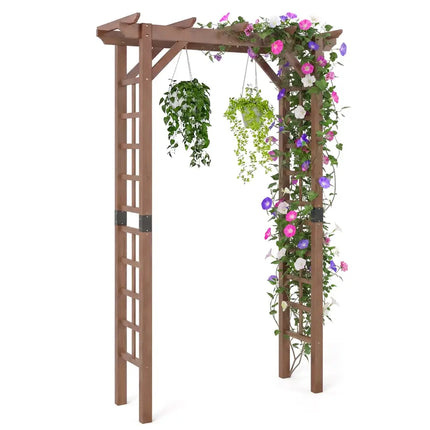 7 Ft Garden Arch Wooden Arbor Outdoor Wood Trellis for Climbing Plants-Rustic Brown - Rustic Brown - Outdoor Decor