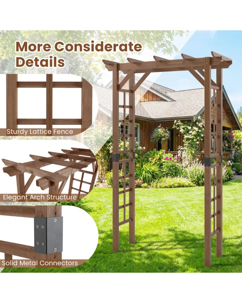 7 Ft Garden Arch Wooden Arbor Outdoor Wood Trellis for Climbing Plants-Rustic Brown - Rustic Brown - Outdoor Decor