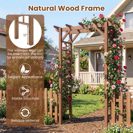 7 Ft Garden Arch Wooden Arbor Outdoor Wood Trellis for Climbing Plants-Rustic Brown - Rustic Brown - Outdoor Decor