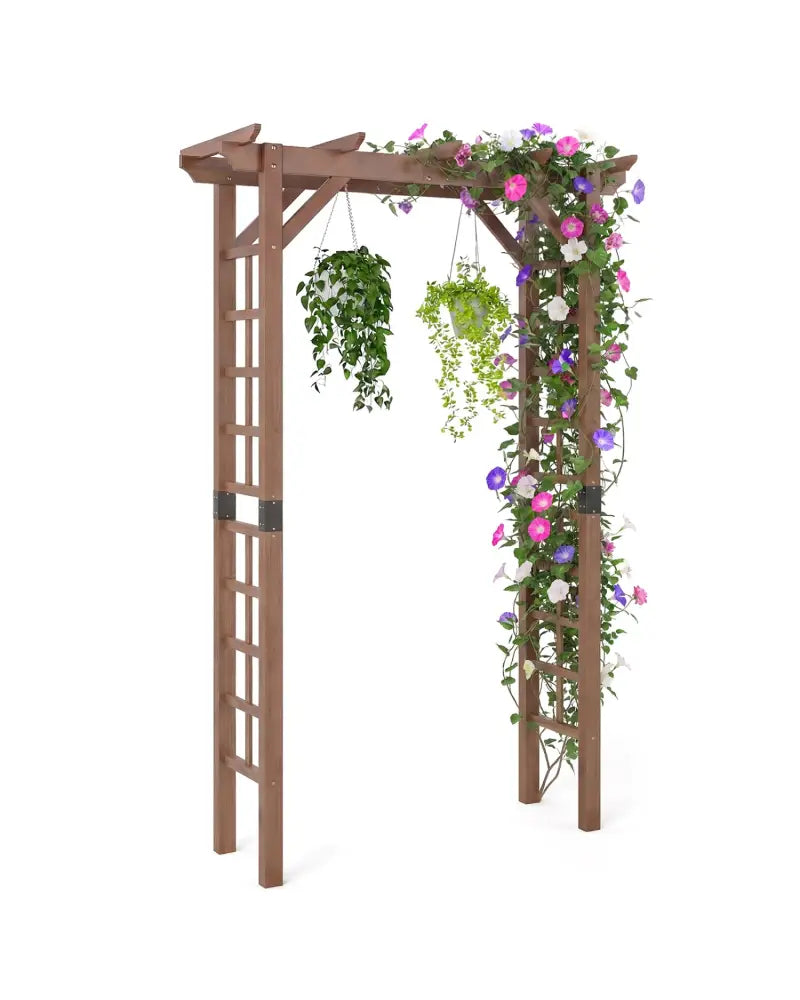 7 Ft Garden Arch Wooden Arbor Outdoor Wood Trellis for Climbing Plants-Rustic Brown - Rustic Brown - Outdoor Decor