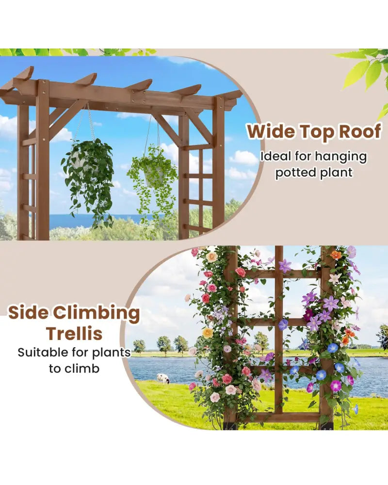7 Ft Garden Arch Wooden Arbor Outdoor Wood Trellis for Climbing Plants-Rustic Brown - Rustic Brown - Garden Arbors