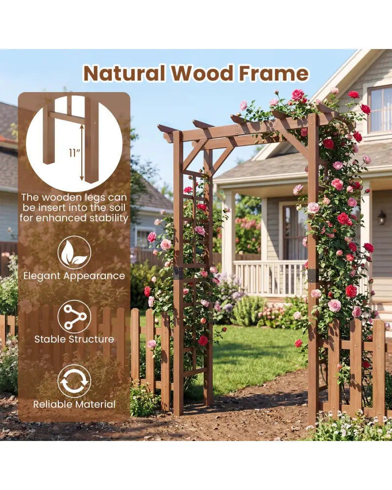 7 Ft Garden Arch Wooden Arbor Outdoor Wood Trellis for Climbing Plants-Rustic Brown - Rustic Brown - Outdoor Decor