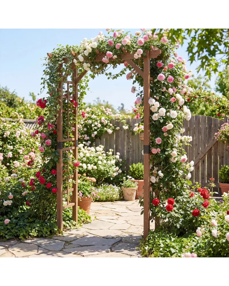 7 Ft Garden Arch Wooden Arbor Outdoor Wood Trellis for Climbing Plants-Rustic Brown - Rustic Brown - Outdoor Decor