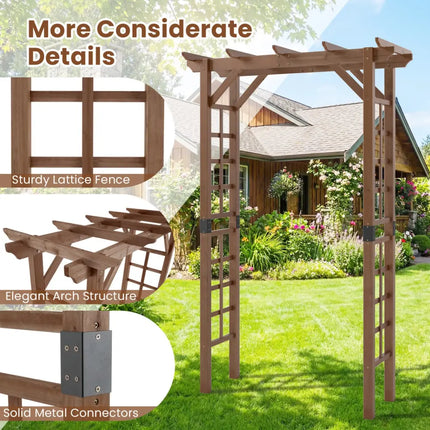 7 Ft Garden Arch Wooden Arbor Outdoor Wood Trellis for Climbing Plants-Rustic Brown - Rustic Brown - Outdoor Decor