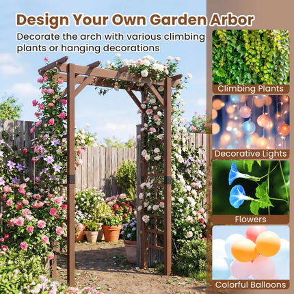 7 Ft Garden Arch Wooden Arbor Outdoor Wood Trellis for Climbing Plants-Rustic Brown - Rustic Brown - Outdoor Decor
