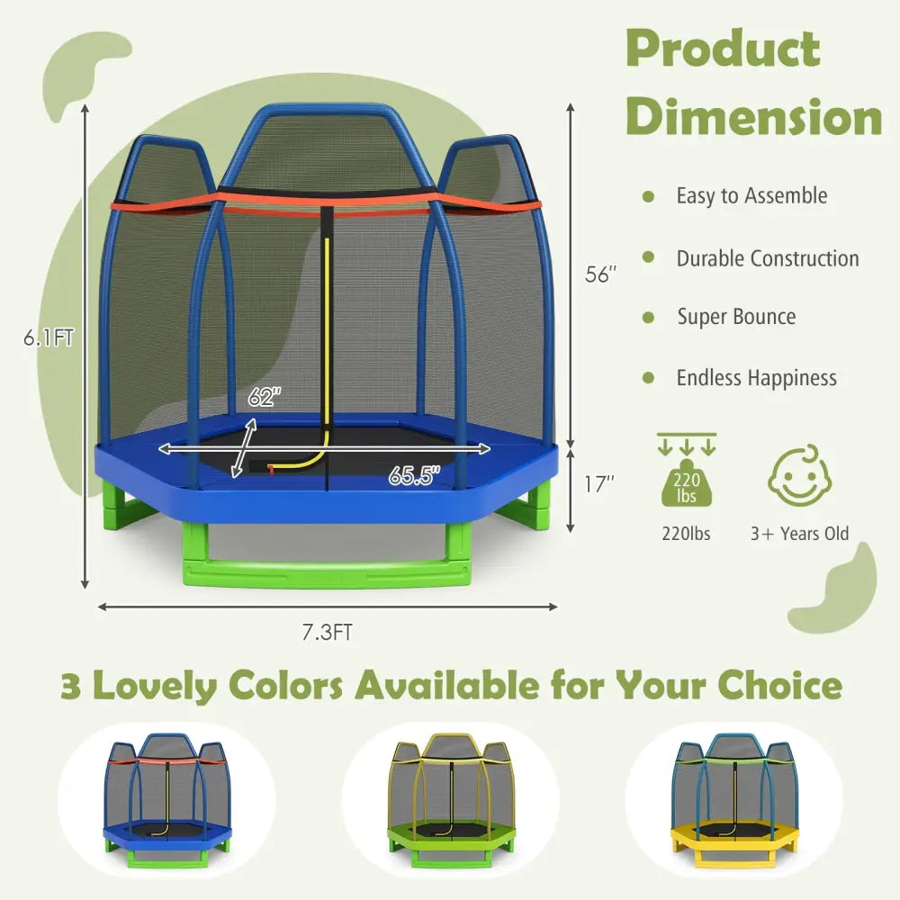 7 Ft Kids Trampoline W/ Safety Enclosure Net-Blue - Blue - Trampolines