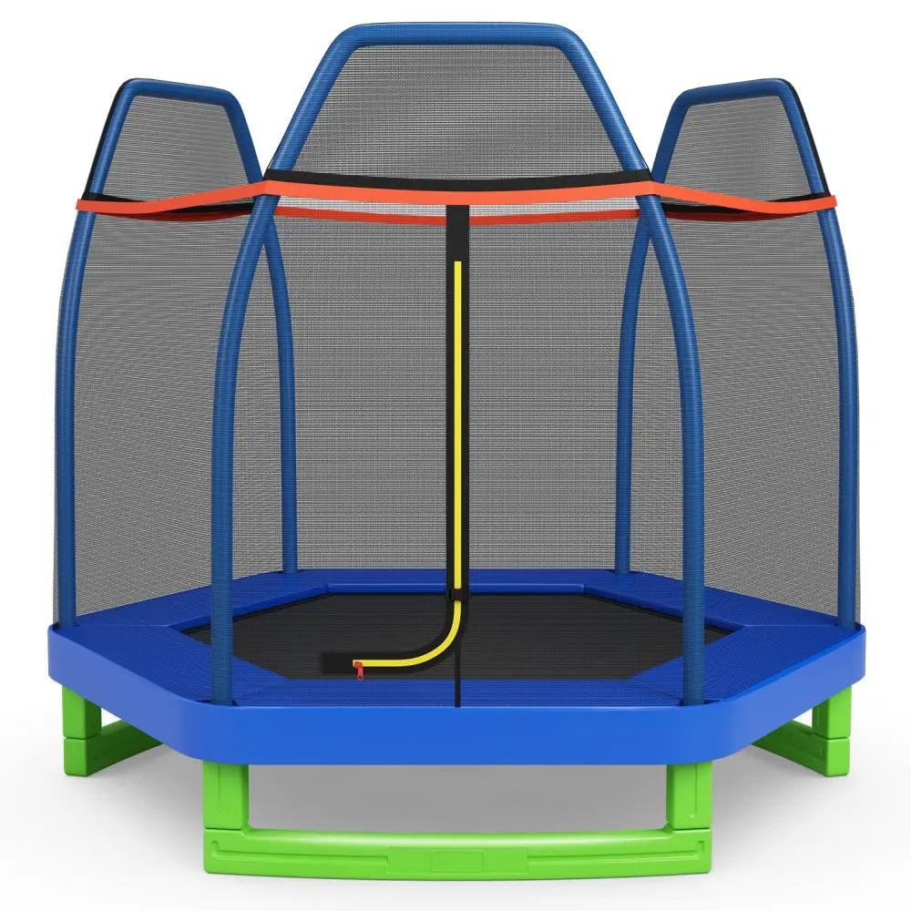 7 Ft Kids Trampoline W/ Safety Enclosure Net-Blue - Blue - Trampolines