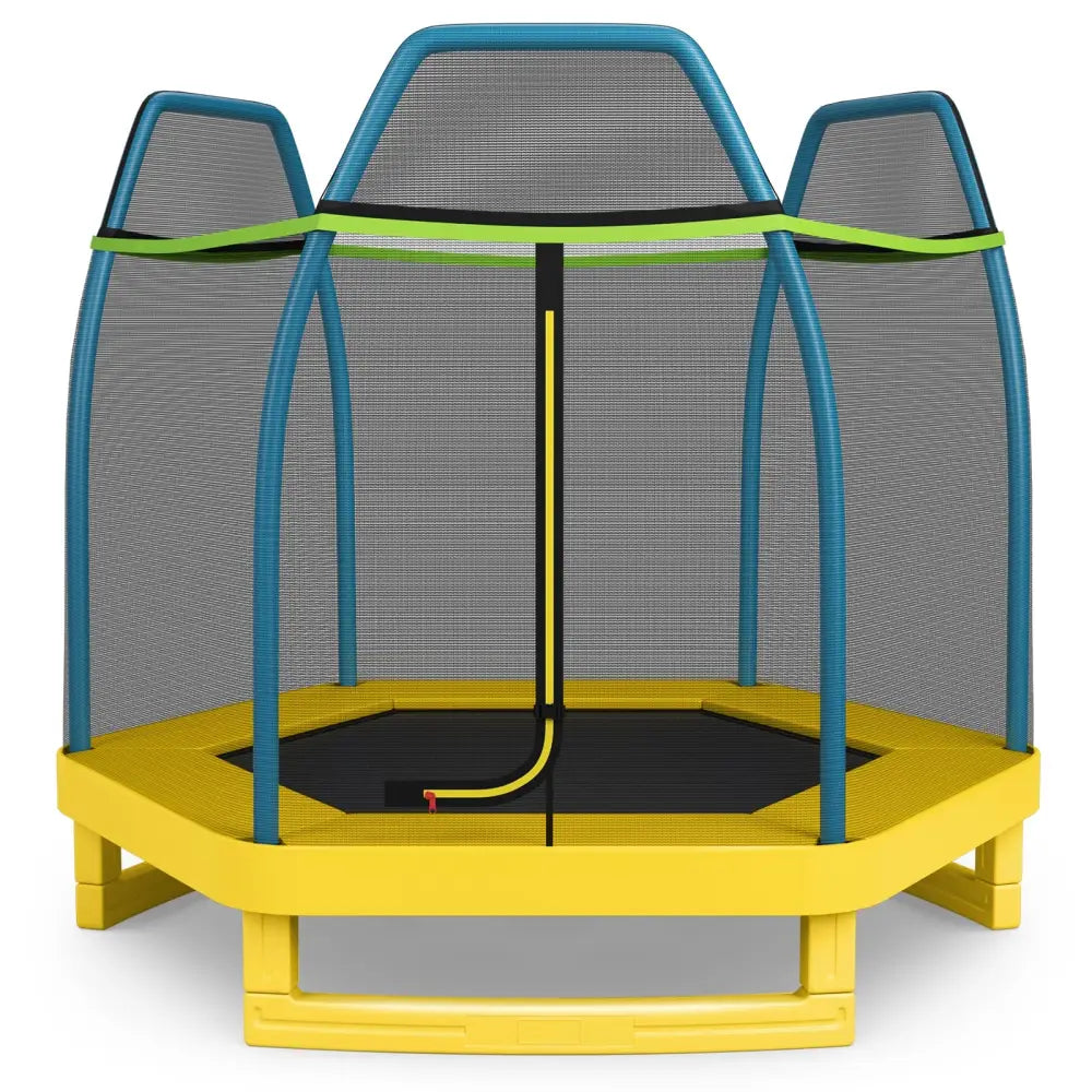 7 ft Kids Trampoline W/ Safety Enclosure Net-Yellow - Yellow - Trampolines