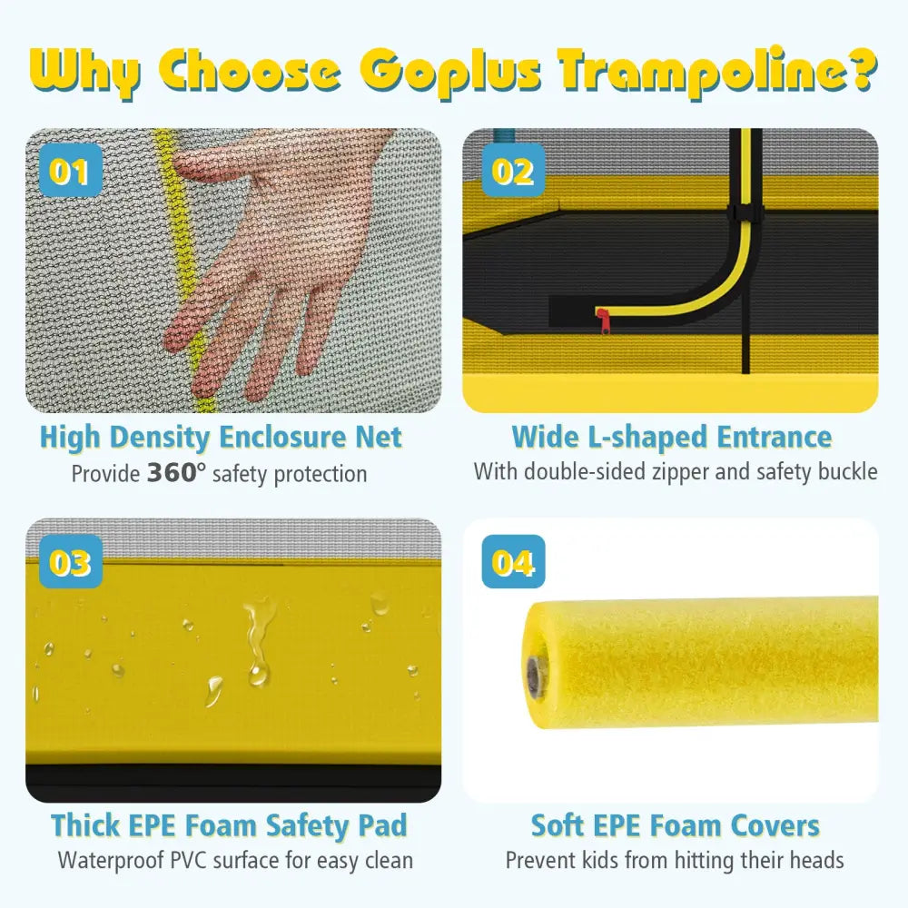 7 ft Kids Trampoline W/ Safety Enclosure Net-Yellow - Yellow - Trampolines