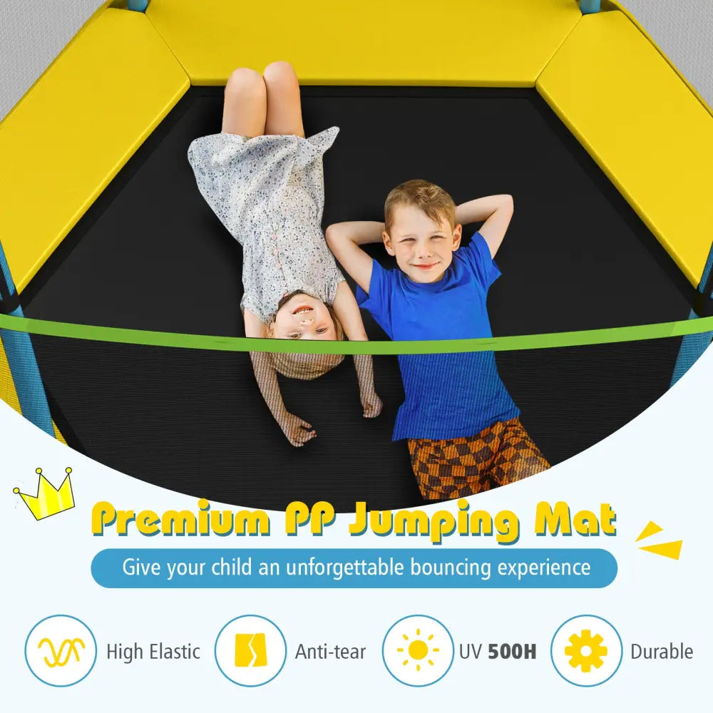 7 ft Kids Trampoline W/ Safety Enclosure Net-Yellow - Yellow - Trampolines