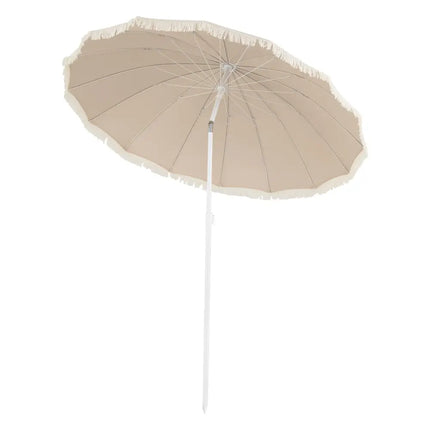 7 FT Patio Umbrella with Fringe Boho Tassel Umbrella for Outdoor Beach Garden Poolside-Beige - Beige - Outdoor Umbrellas
