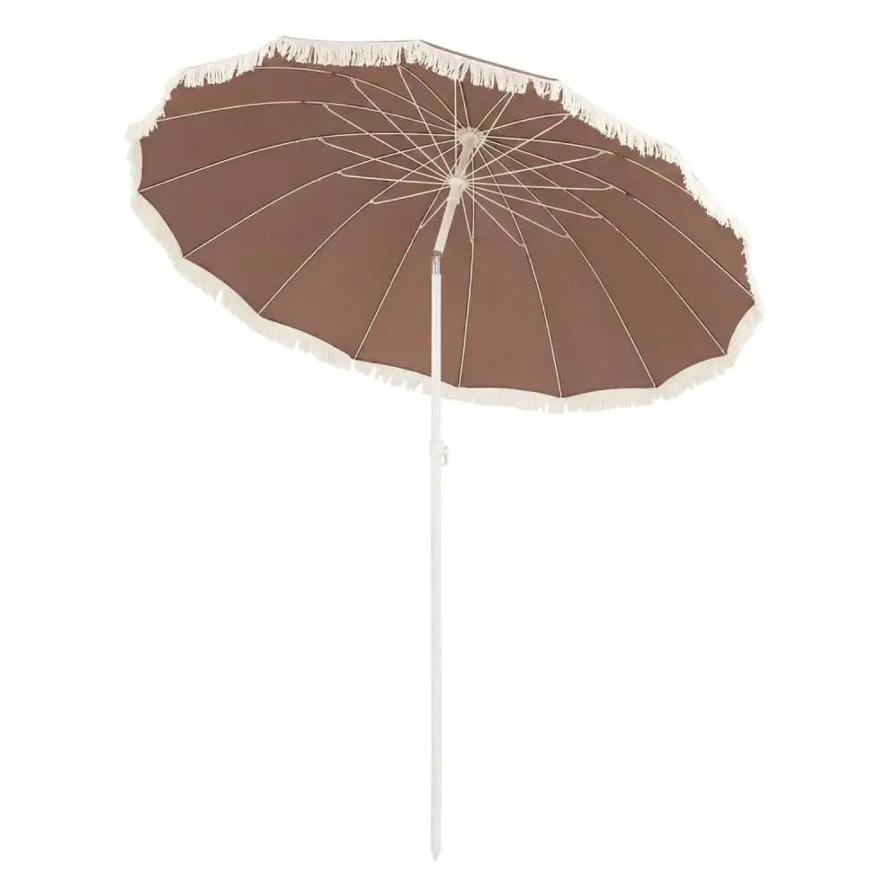 7 FT Patio Umbrella with Fringe Boho Tassel Umbrella for Outdoor Beach Garden Poolside-Brown - Brown - Outdoor Umbrellas