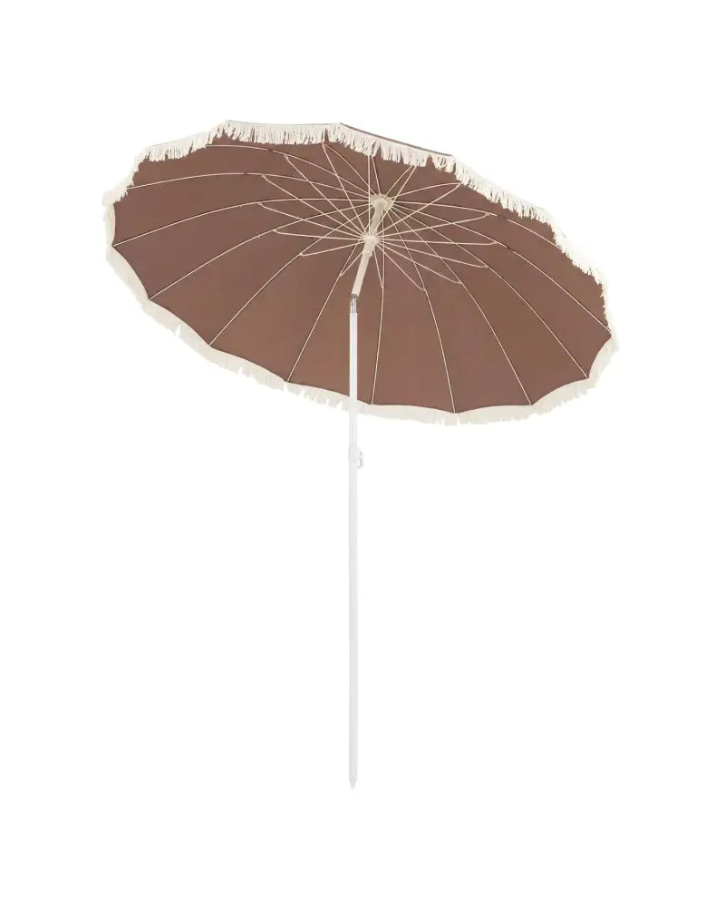 7 FT Patio Umbrella with Fringe Boho Tassel Umbrella for Outdoor Beach Garden Poolside-Brown - Brown - Outdoor Umbrellas