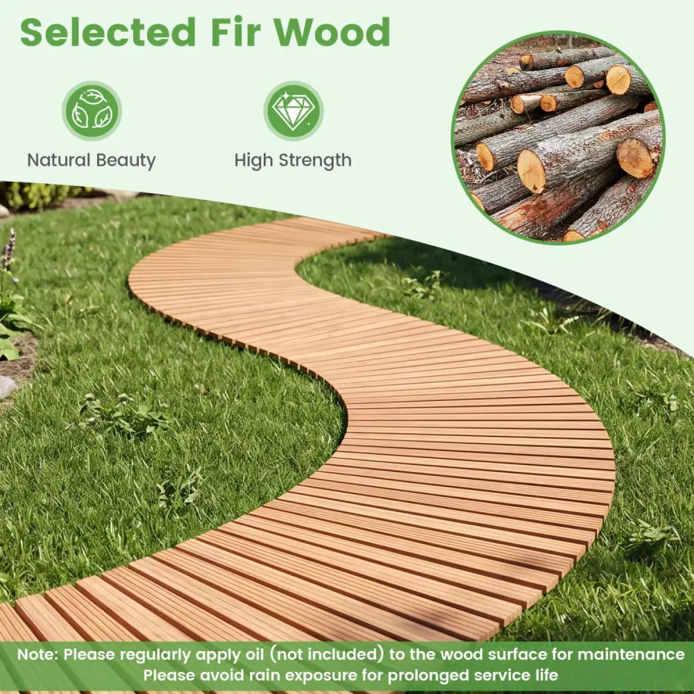 7 FT Wooden Garden Pathway with Anti-slip Surface for Gardens Patios-Natural - Natural - Garden Pathways