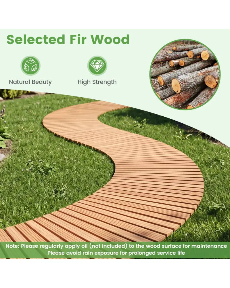 7 FT Wooden Garden Pathway with Anti-slip Surface for Gardens Patios-Natural - Natural - Garden Pathways